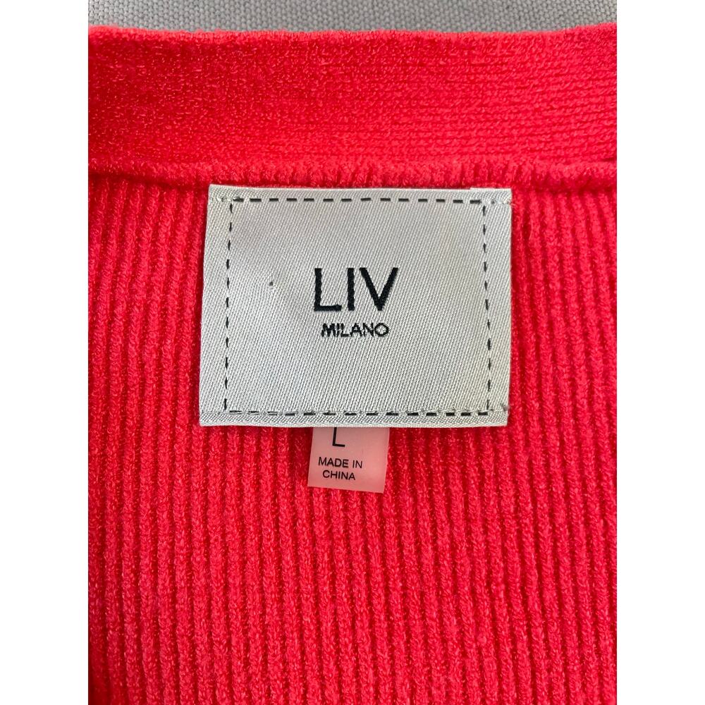 LIV Milano Coral Pink Rhinestone Mock‎ Sweater Cardigan SZ Large Glam Barbiecore - Picture 4 of 5